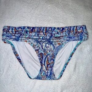 Victoria Secret Swim Bikini Bottom Multicolor Royal Blue Cummerbund Waistband L